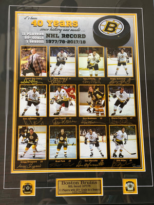 Bruins’ Record Setting 11- Goal Scorers Poster- Signed and Framed - LOT #1 SERIES 3